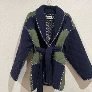 Rouje Quilted Navy and Olive Green Belted Jacket